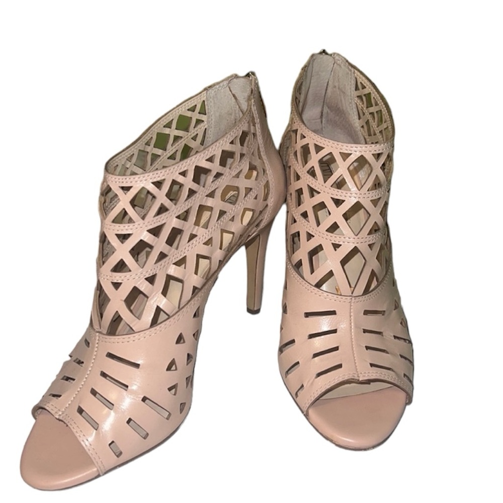 INC Blush Pink Leather Peep Toe Cut Out Bootie Sandal Size 9